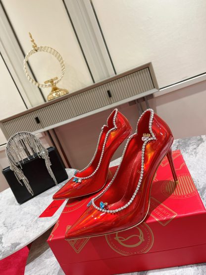 Christian Louboutin patent leather wave crystal chain high heels