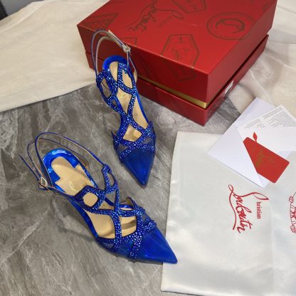 Christian Louboutin Crystal Studded Fine High Heels with Mesh Pointed Toe - Image 3
