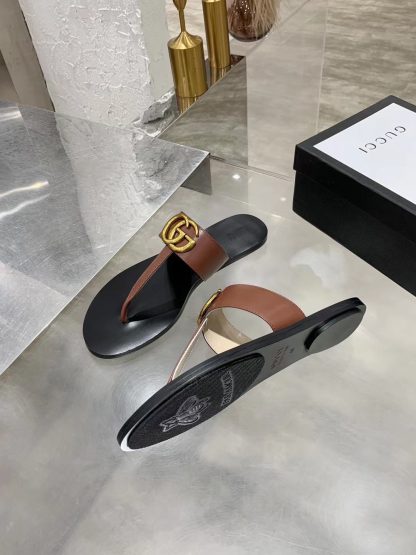 Gucci Double G buckle ribbon square toe flat slides - Image 4