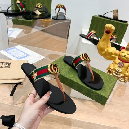 Gucci Double G buckle ribbon square toe flat slides - Image 3