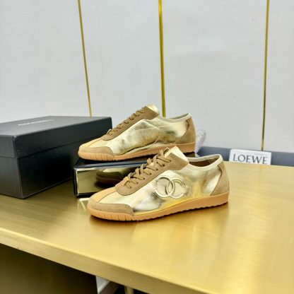 Chanel golden brown mix classic fashion casual sneakers - Image 3