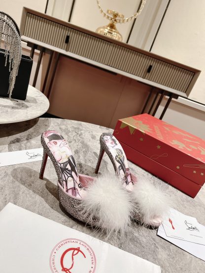ChristianLouboutin Fish Mouth Fur Ball Sandals High Heels - Image 3