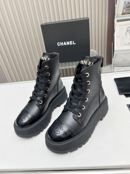Chanel black strap design non-slip wear-resistant leather boots - Image 3