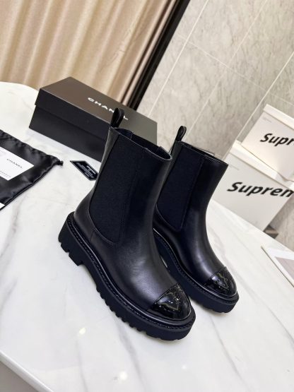 Chanel double-sided elastic design convenient leather black boots - Image 2