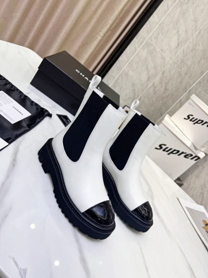 Chanel double-sided elastic design convenient leather white boots - Image 3