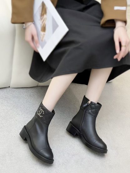 Chanel black autumn and winter high-end design classic comfortable leather ankle boots - Image 3