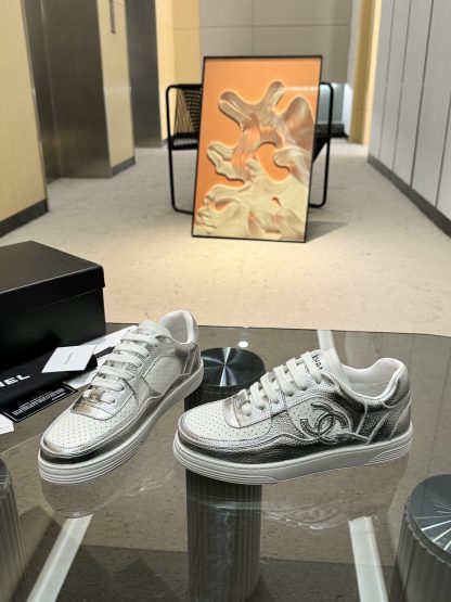 Chanel classic design silver mix and match fashion casual sneakers - Image 2