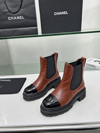 Chanel embroidered thick-soled brown versatile Chelsea boots - Image 3