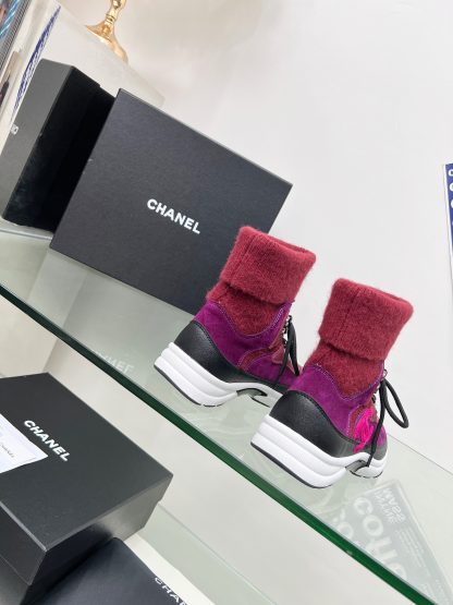Chanel pink mix and match socks leather casual sneakers - Image 3