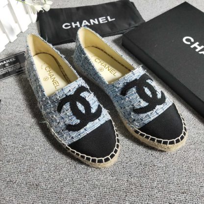 Chanel Blue Gold Bar Hemp Texture Loafers - Image 2