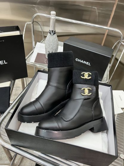 Chanel black autumn and winter leather boots - Image 3