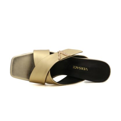 VERSACE chunky heel V buckle sandals high heels - Image 3