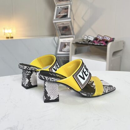 VERSACE square toe block heel sandals high heels - Image 3
