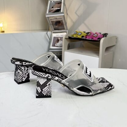 VERSACE square toe block heel sandals high heels - Image 3