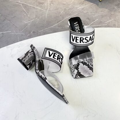 VERSACE square toe block heel sandals high heels - Image 3