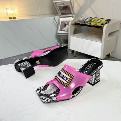 VERSACE square toe block heel sandals high heels - Image 3