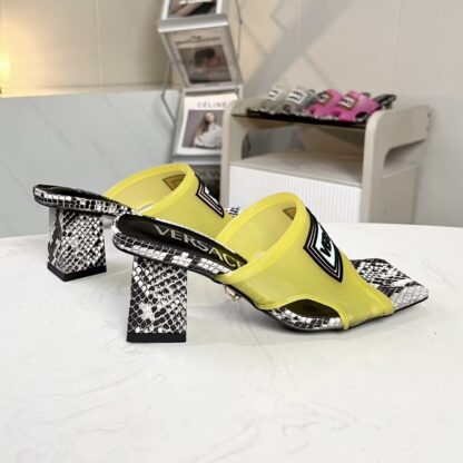 VERSACE square toe block heel sandals high heels - Image 3