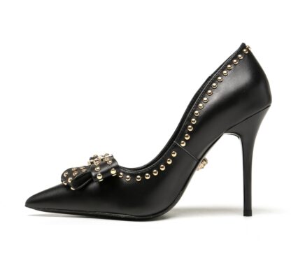 VERSACE Gold Stud Bow High Heels - Image 3