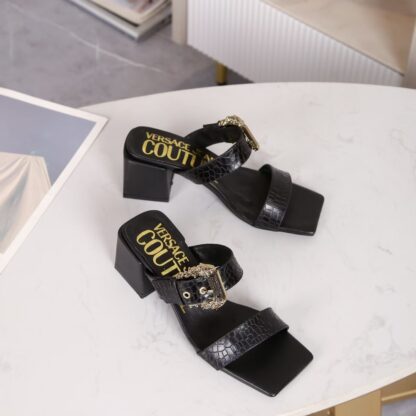 VERSACE Fashion Square Toe Chunky Heel Sandals High Heels - Image 3