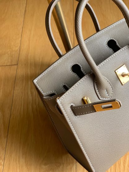 Hermès Khaki Grey Palm Pattern Platinum Exquisite Fashion Handbag Size 22cm - Image 3