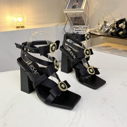 VERSACE new square toe chunky heel sandals high heels - Image 3