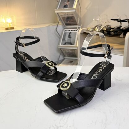 VERSACE new square toe chunky heel sandals high heels - Image 3