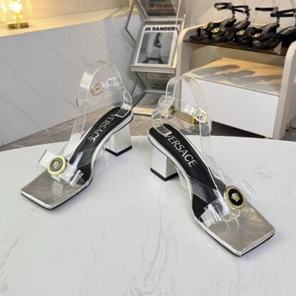 VERSACE new square toe chunky heel sandals high heels - Image 3