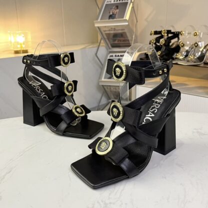 VERSACE new square toe chunky heel sandals high heels - Image 3