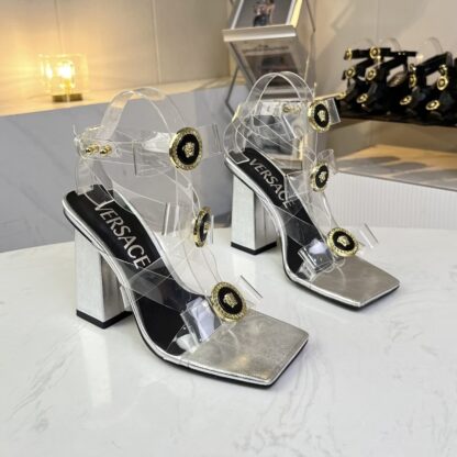 VERSACE new square toe chunky heel sandals high heels - Image 3