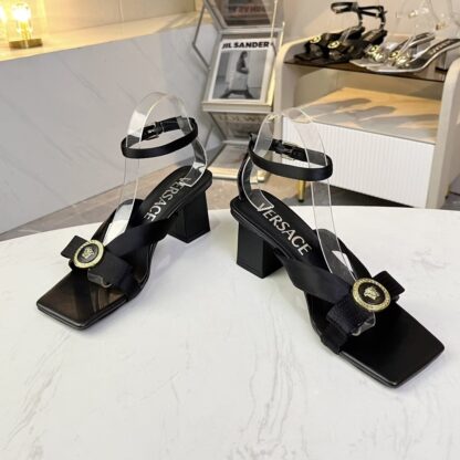 VERSACE new square toe chunky heel sandals high heels - Image 3