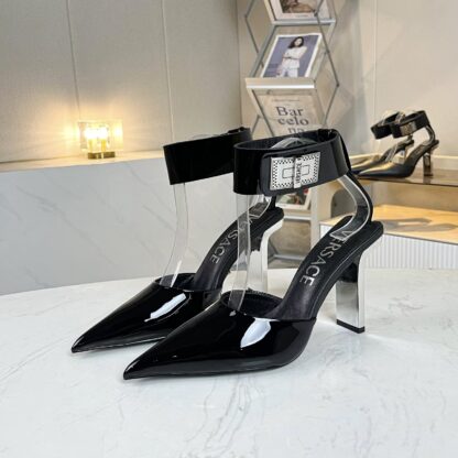 VERSACE new patent leather pointed toe thick heel sandals high heels - Image 3