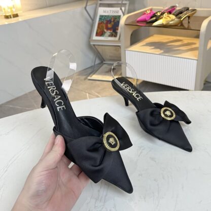 VERSACE Silk Bow Temperament Sandals High Heels - Image 3