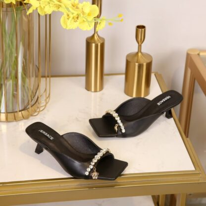 VERSACE square toe rhinestone high heels - Image 3