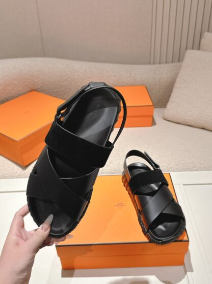 Hermes black comfortable casual style cross sandals with a bottom thickness of 4cm - Image 3