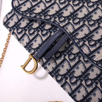 Dior jacquard canvas blue with cowhide large clutch bag - Image 3