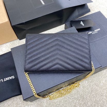 Ysl 𝑴𝒐𝒏𝒐𝒈𝒓𝒂𝒎 𝑾𝒐𝒄 black caviar pattern envelope bag - Image 3
