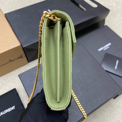 Ysl grass green with gold buckle caviar pattern envelope bag - Image 3