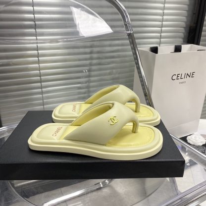 Chanel Summer Macaron Light Yellow New Bread Cute Beach Flip Flops Bottom Thickness: 2cm - Image 3