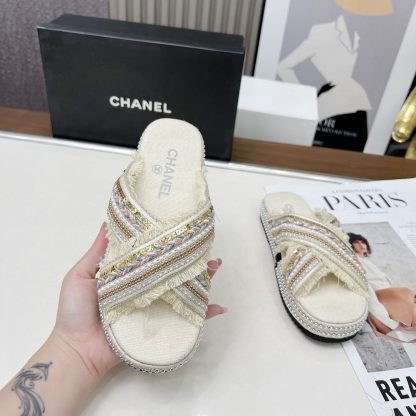 Chanel Early Spring White and Gold Series Small Round Toe Hot Brick Slippers - Image 3