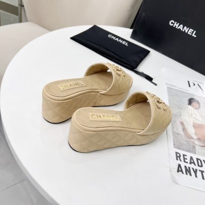 Chanel Spring/Summer Dance Shoes Series Apricot European and American Catwalk New Slippers Heel Height 6.5cm - Image 3