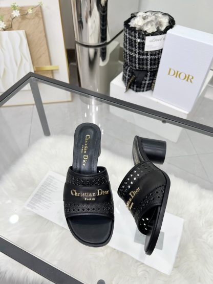 Dior D-Lane Slide Round Heel Hollow High Heel Sandals - Image 3