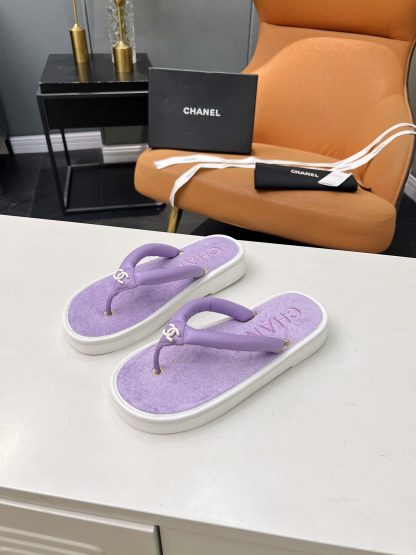 Chanel's hot summer cute macaron purple flip flops Sole thickness: 2cm - Image 3