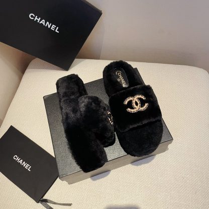 Chanel new black pure natural lambswool slippers - Image 3
