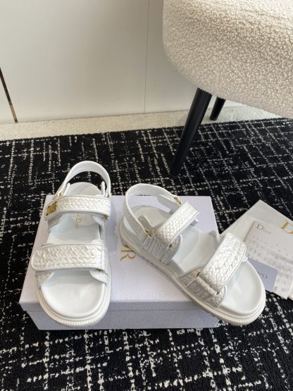 Dior white Velcro strap woven flat sandals - Image 3