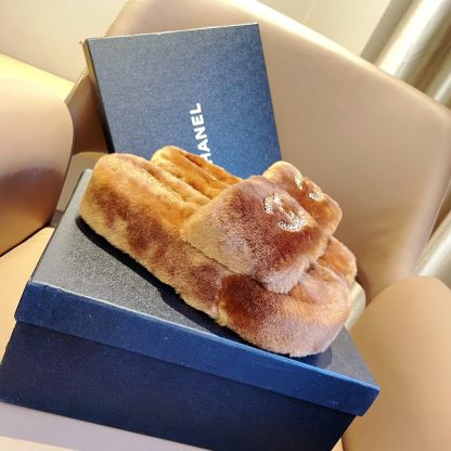 Chanel new coffee brown pure natural lambswool slippers - Image 3