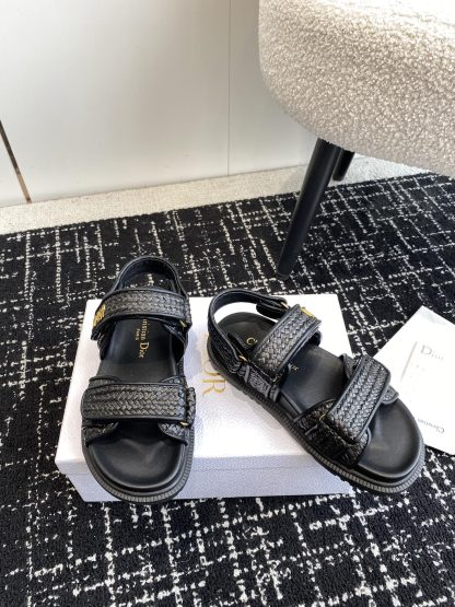 Dior black Velcro strap woven flat sandals - Image 3