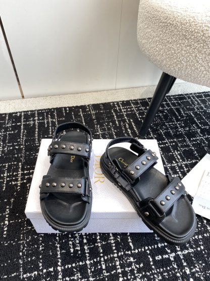 Dior black Velcro strap rivet flat sandals - Image 3