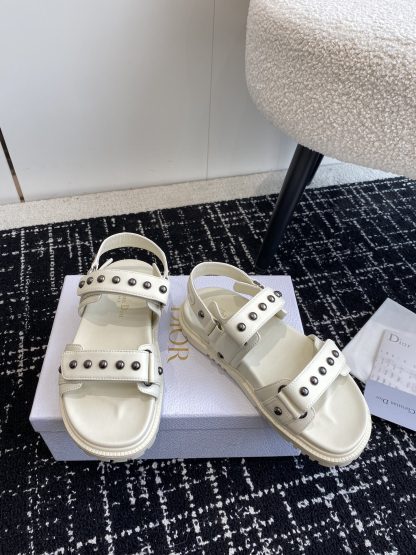 Dior Velcro Strap Studded Flat Sandals - Image 3