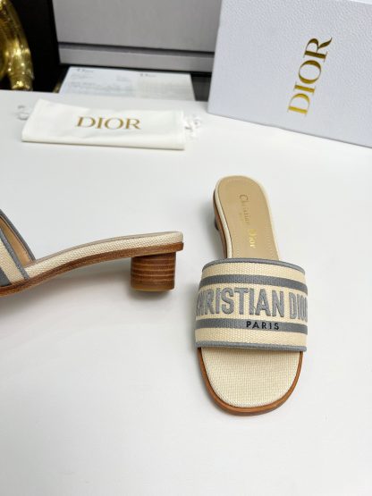 Dior women's monogram embroidered leather sole elegant high-heeled sandals - Image 3