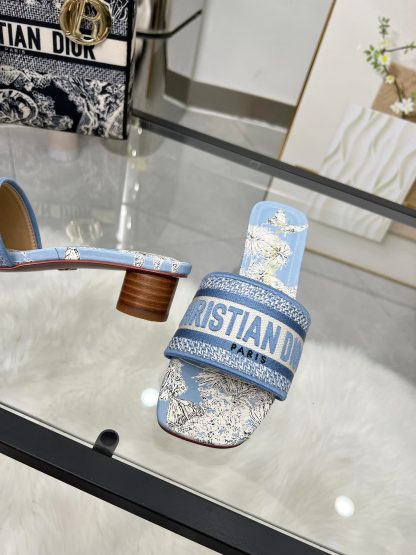 Dior light blue monogram embroidered high-heeled sandals - Image 3
